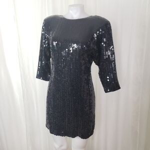 Vintage Silk Studio Morgan Taylor Petites black sequin V-back dress size 6